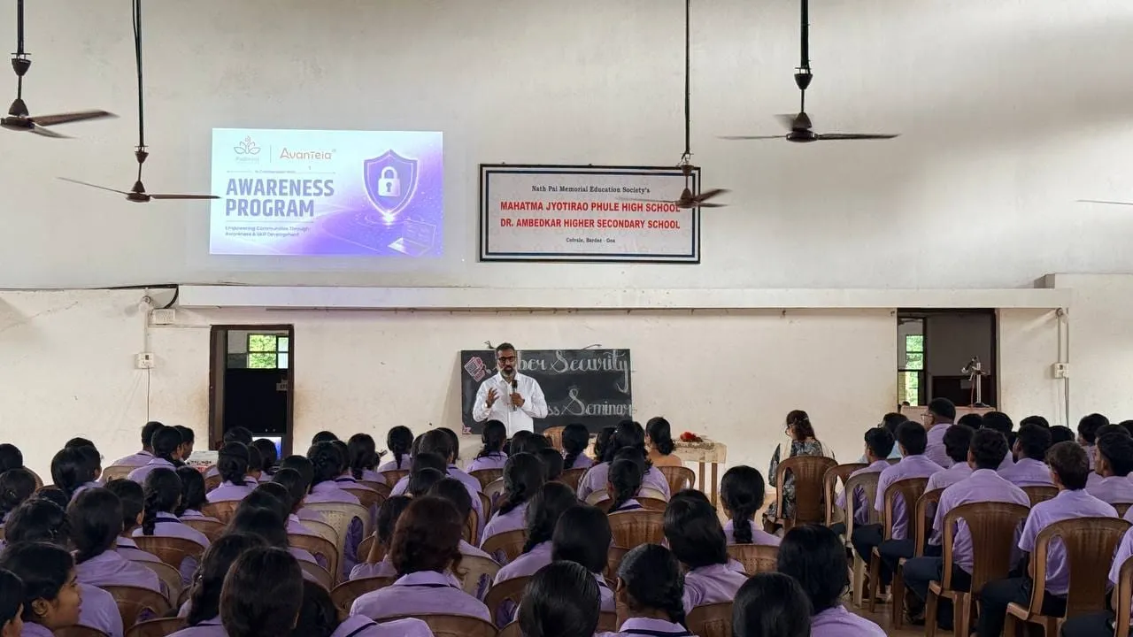 Students engaged in CyberSecurity with AI awareness session at Avanteia Seminar Dr Ambedkar Higher Secondary School